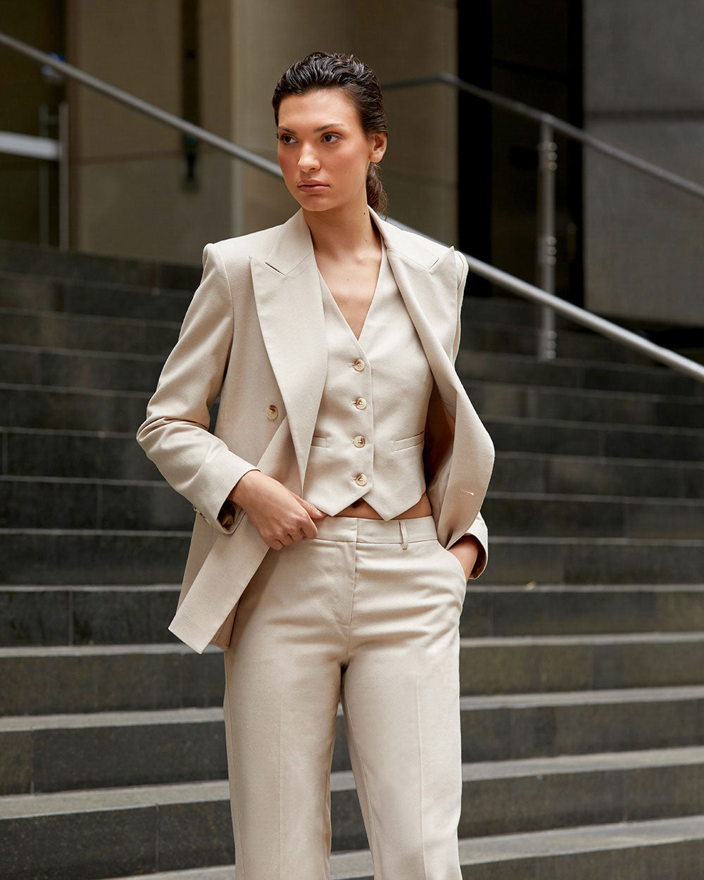 Mariel Wide Trousers in sand beige — alternate view