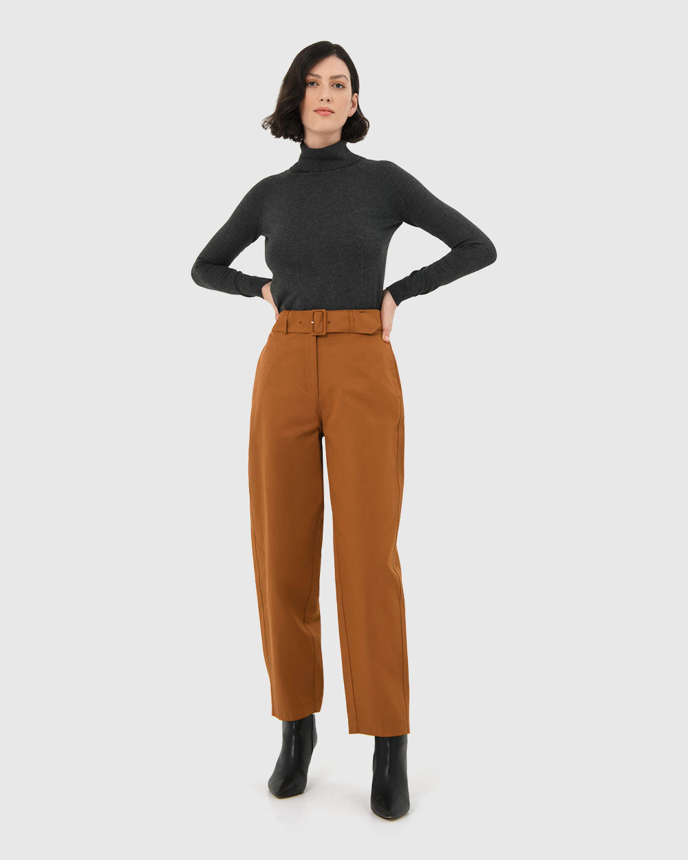 Jhene Belted Pant in tan — full-length view 2