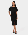 Orlanda Front Slit Skirt in black — full-length view