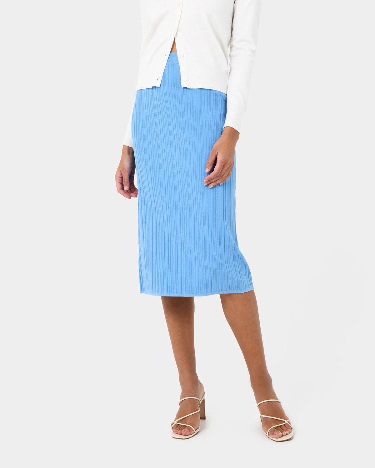 Cosette Rib Knit Skirt in stone blue — close-up view