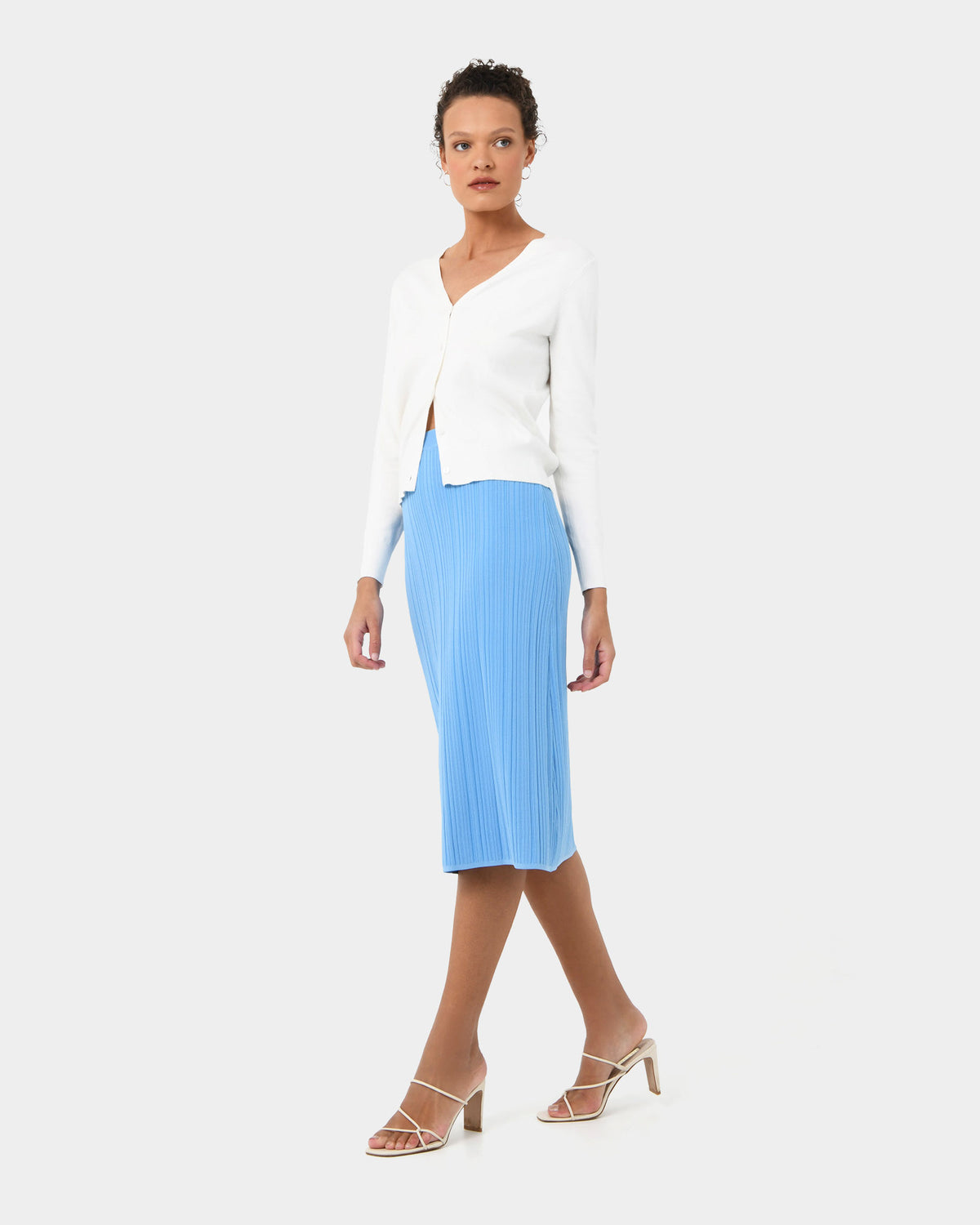 Cosette Rib Knit Skirt in stone blue — full-length view