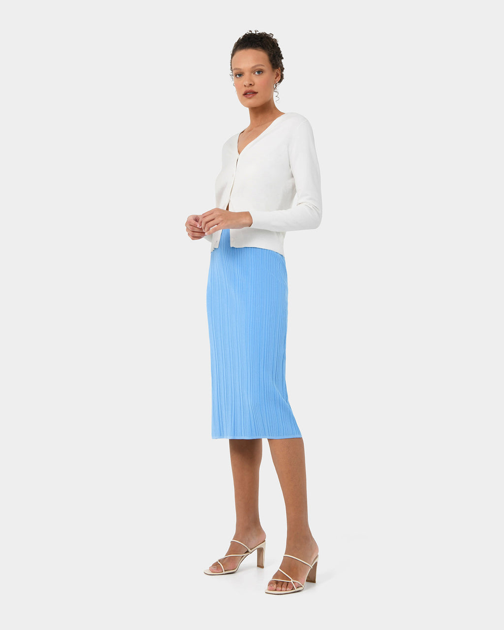 Cosette Rib Knit Skirt in stone blue — full-length view 2