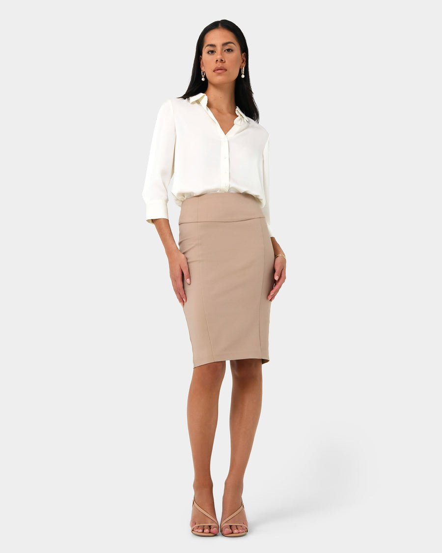 Safira Pencil Skirt in birch — full-length view