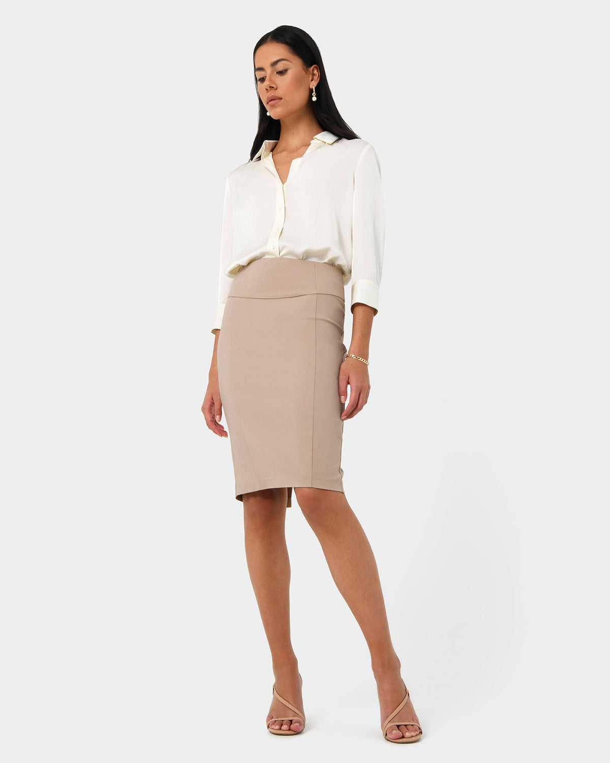 Safira Pencil Skirt in birch — full-length view 2