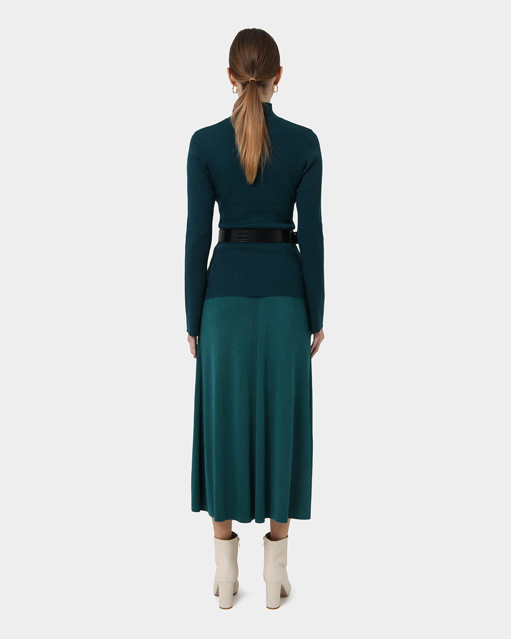 Annette A-Line Knit Skirt in teal — back view