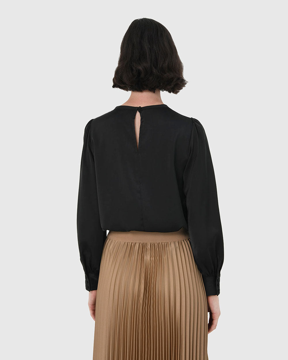 Cameron Satin Blouse in black — back view