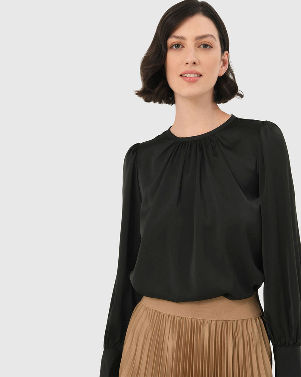 Cameron Satin Blouse in black — close-up view