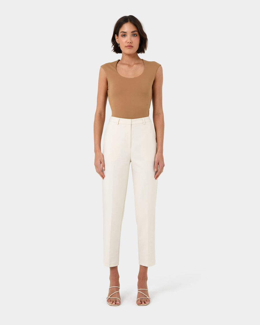 Soho Scoop Neck Top in light camel — full-length view