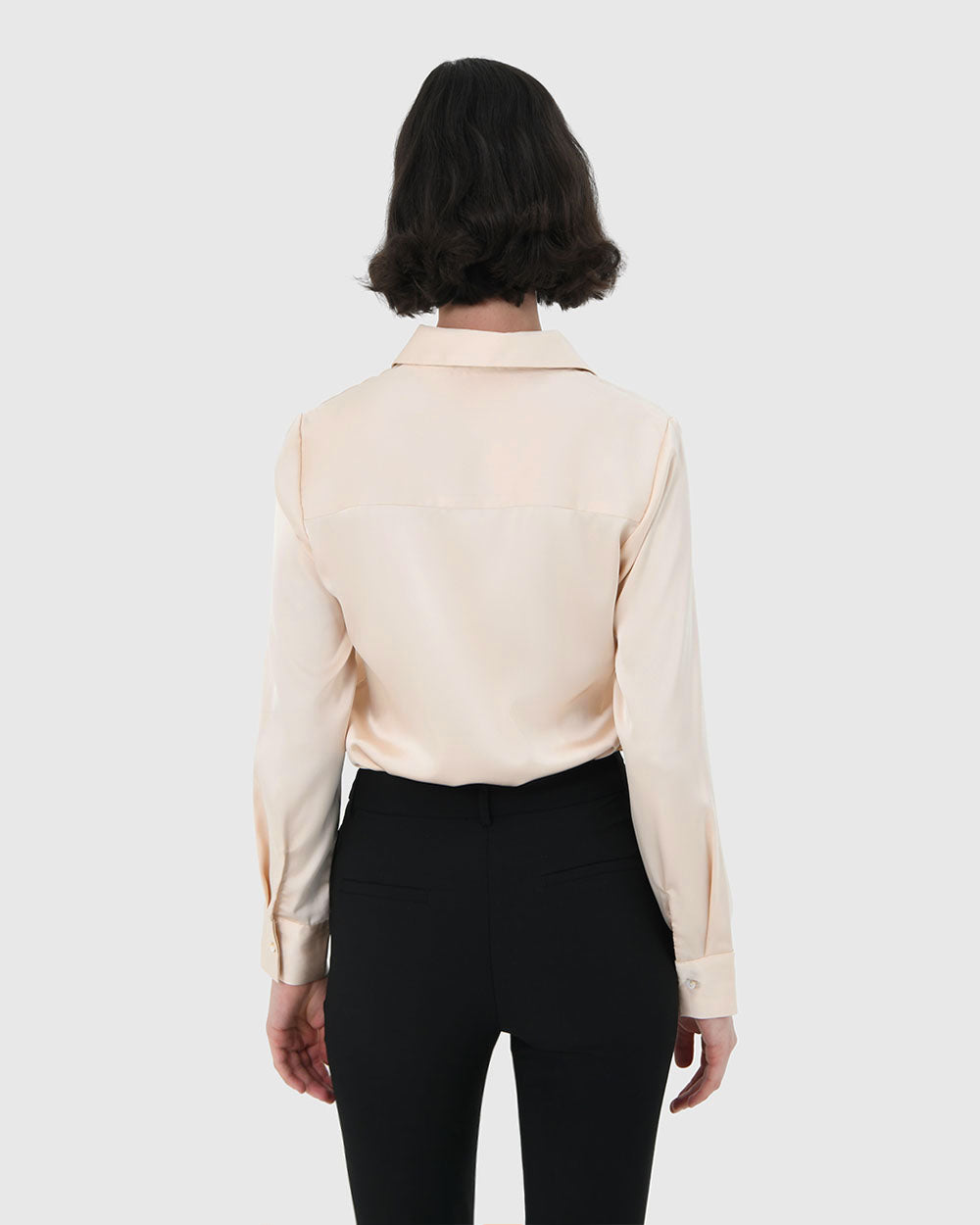 Leon Loose Fit Satin Blouse in vanilla — back view