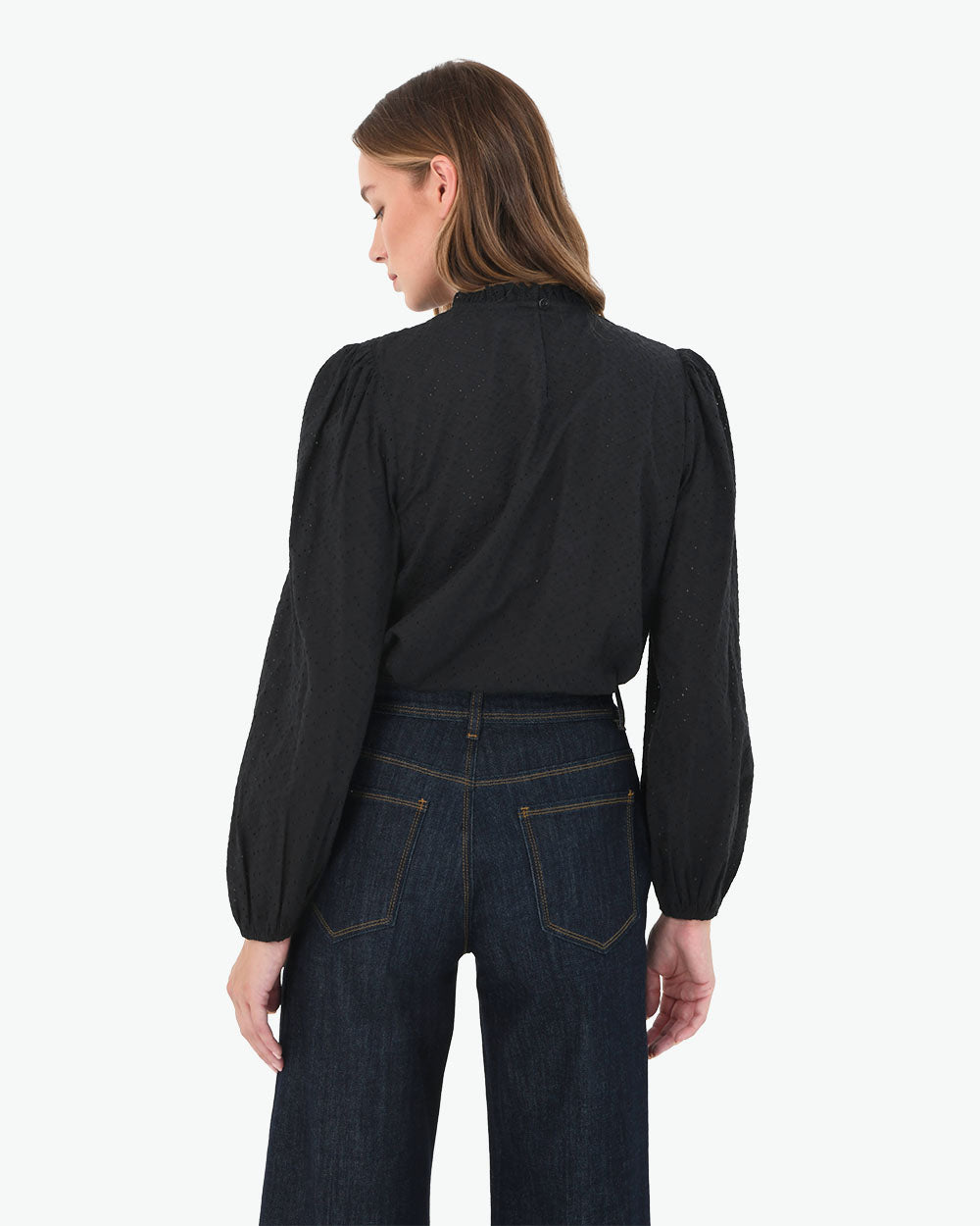 River Cotton Crochet Top in black — back view