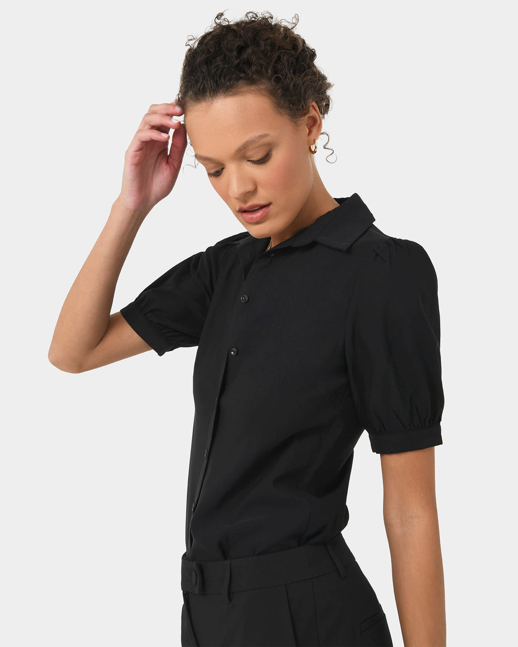 Morgan Short Sleeve Blouse in black — side view