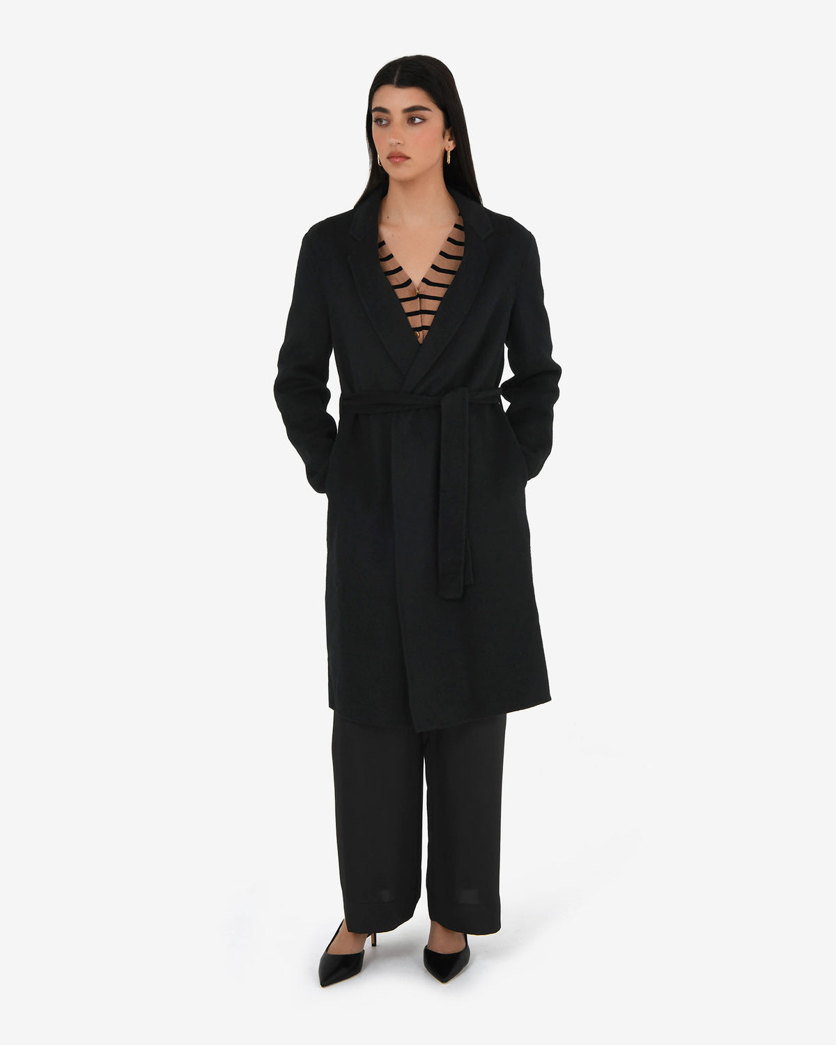 Collins Wool Blend Coat in black — full-length view 2