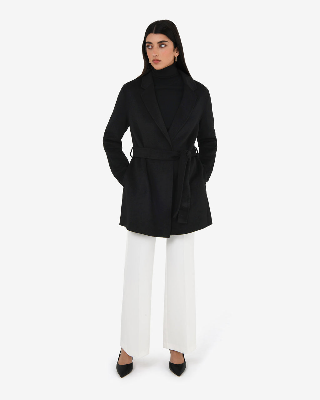 Collins Wool Short Coat in black — full-length view 2