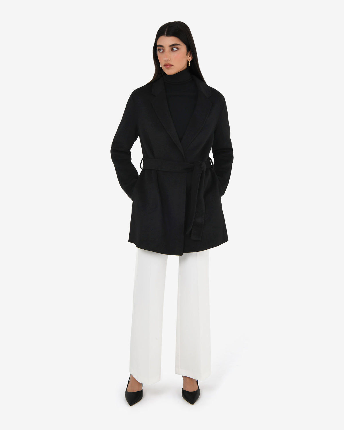 Collins Wool Short Coat in black — full-length view 2
