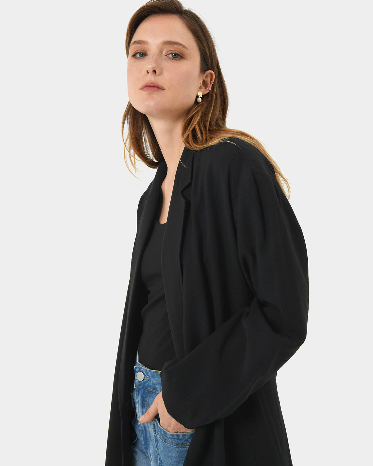 Indiana Tie Waist Coat in black — close-up view