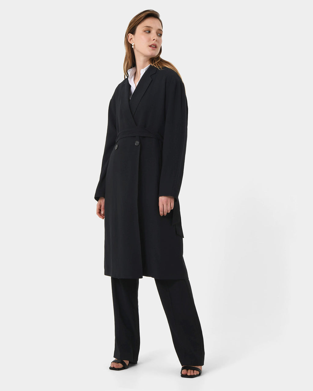 Indiana Tie Waist Coat in black — full-length view 2