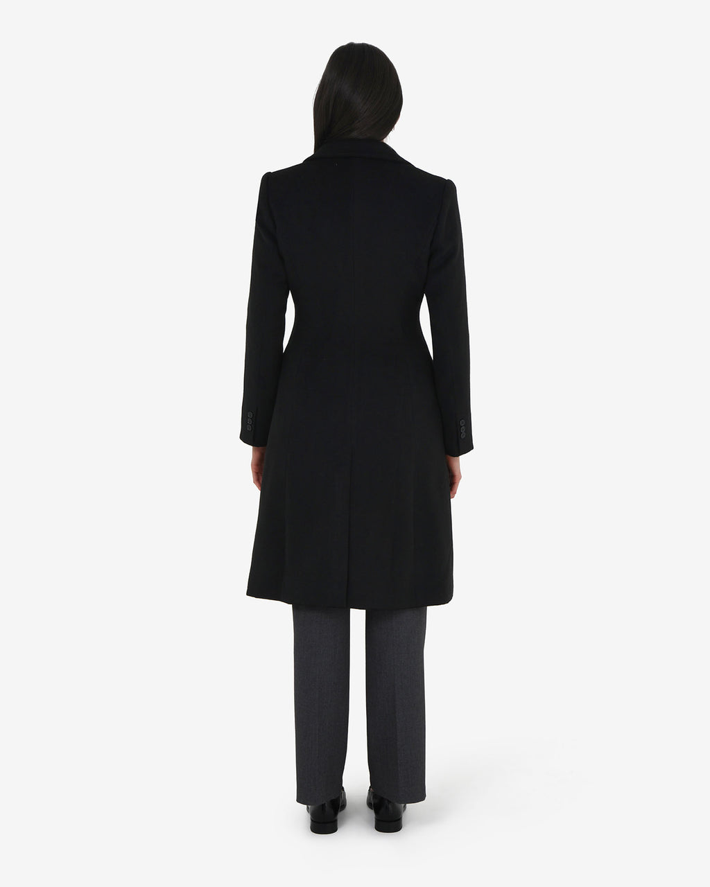 Skylar Hourglass Coat in black — back view