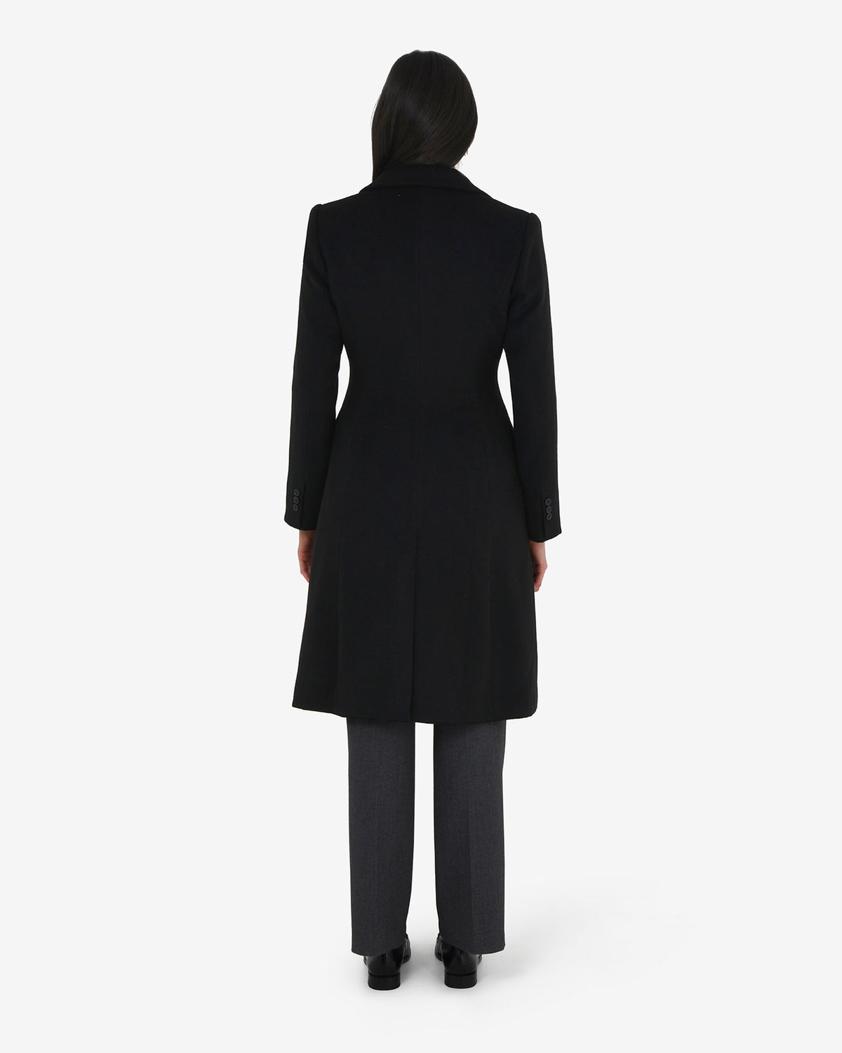 Skylar Hourglass Coat in black — back view