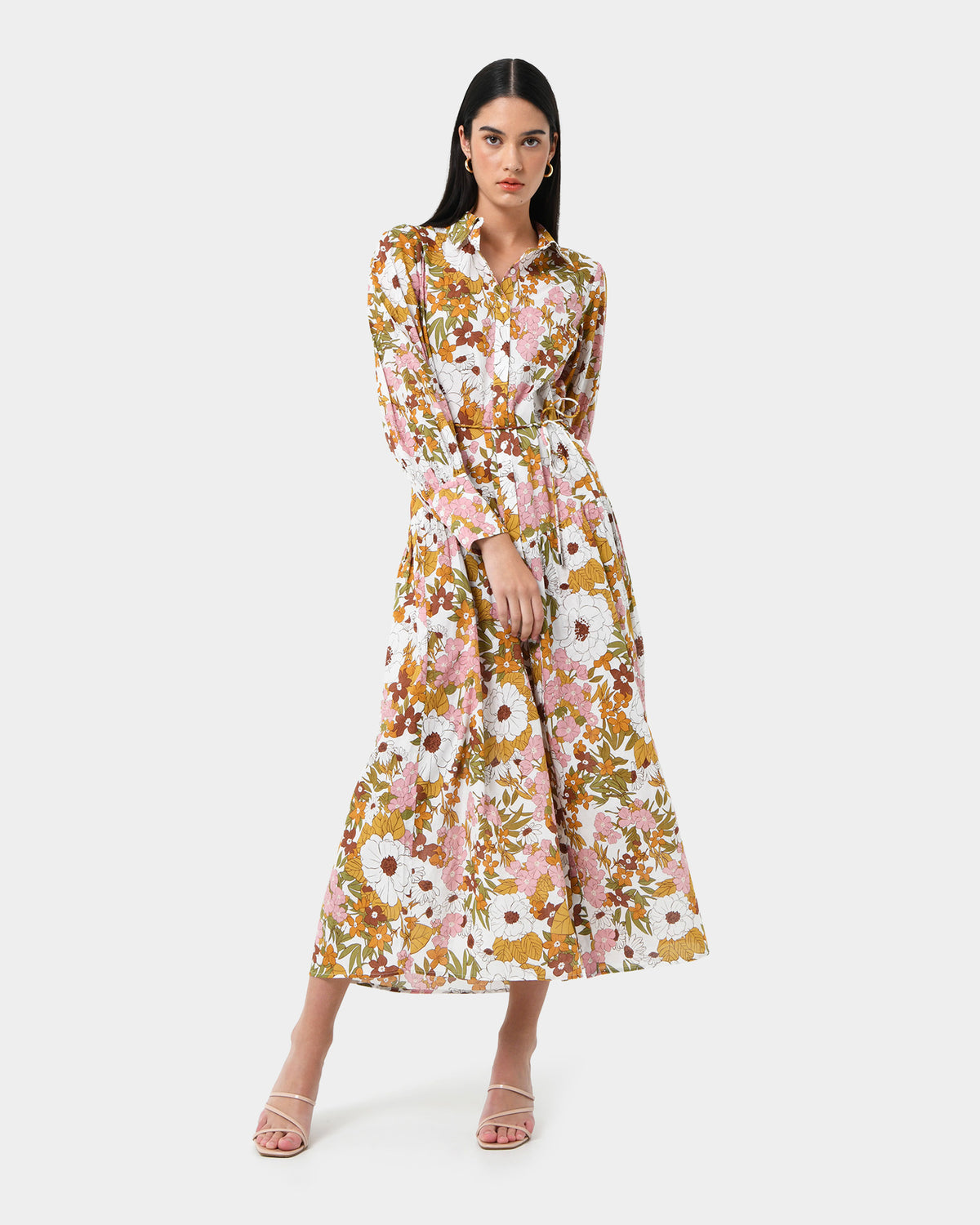 Blythe Printed Cotton Dress in multi — full-length view 2