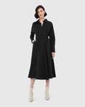 Mazie Cotton Shirt Dress in black — full-length view