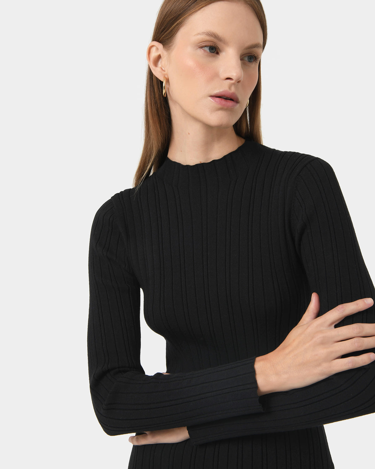 Diana Long Sleeve Knit Dress in black — fabric detail