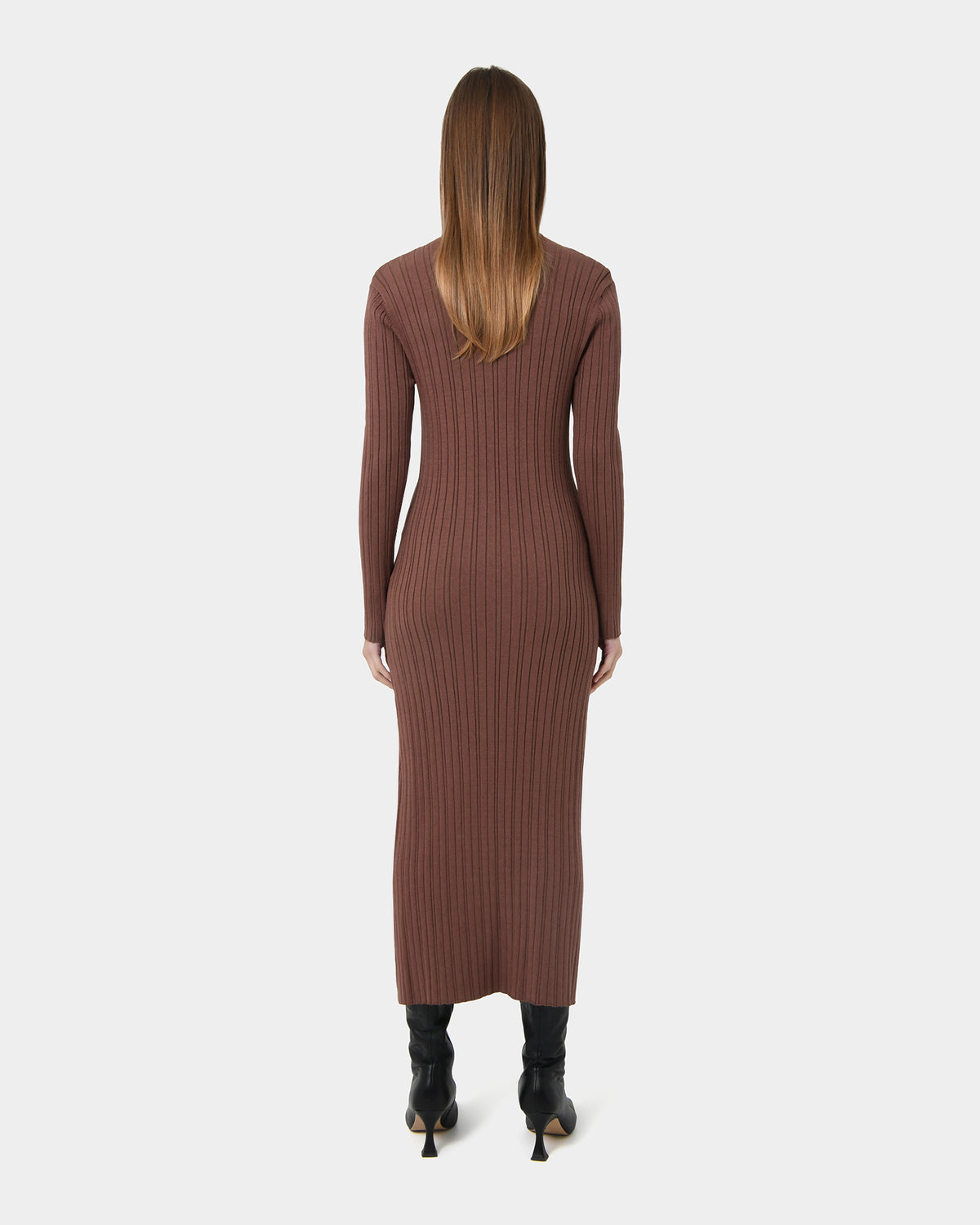 Diana Long Sleeve Knit Dress in mocha — back view
