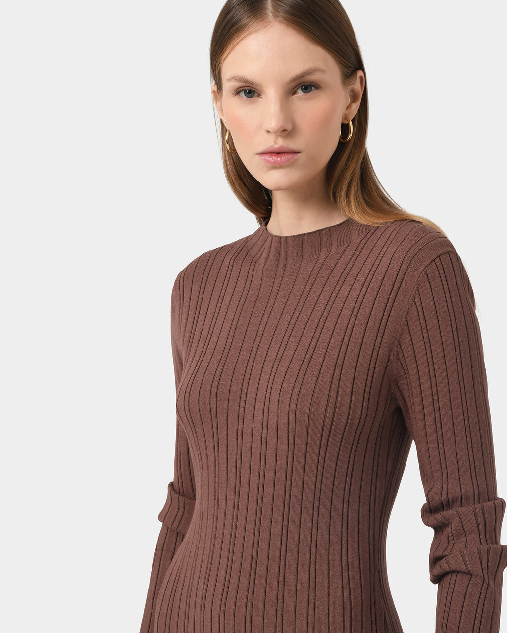 Diana Long Sleeve Knit Dress in mocha — fabric detail
