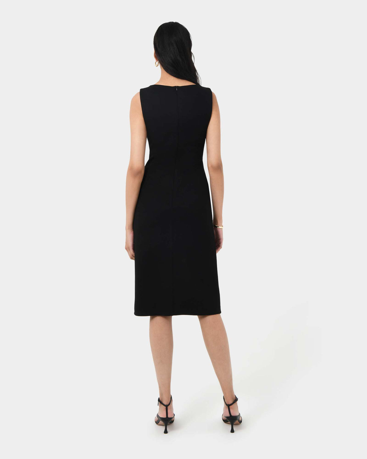 Juno Ponte Fitted Dress in black — back view