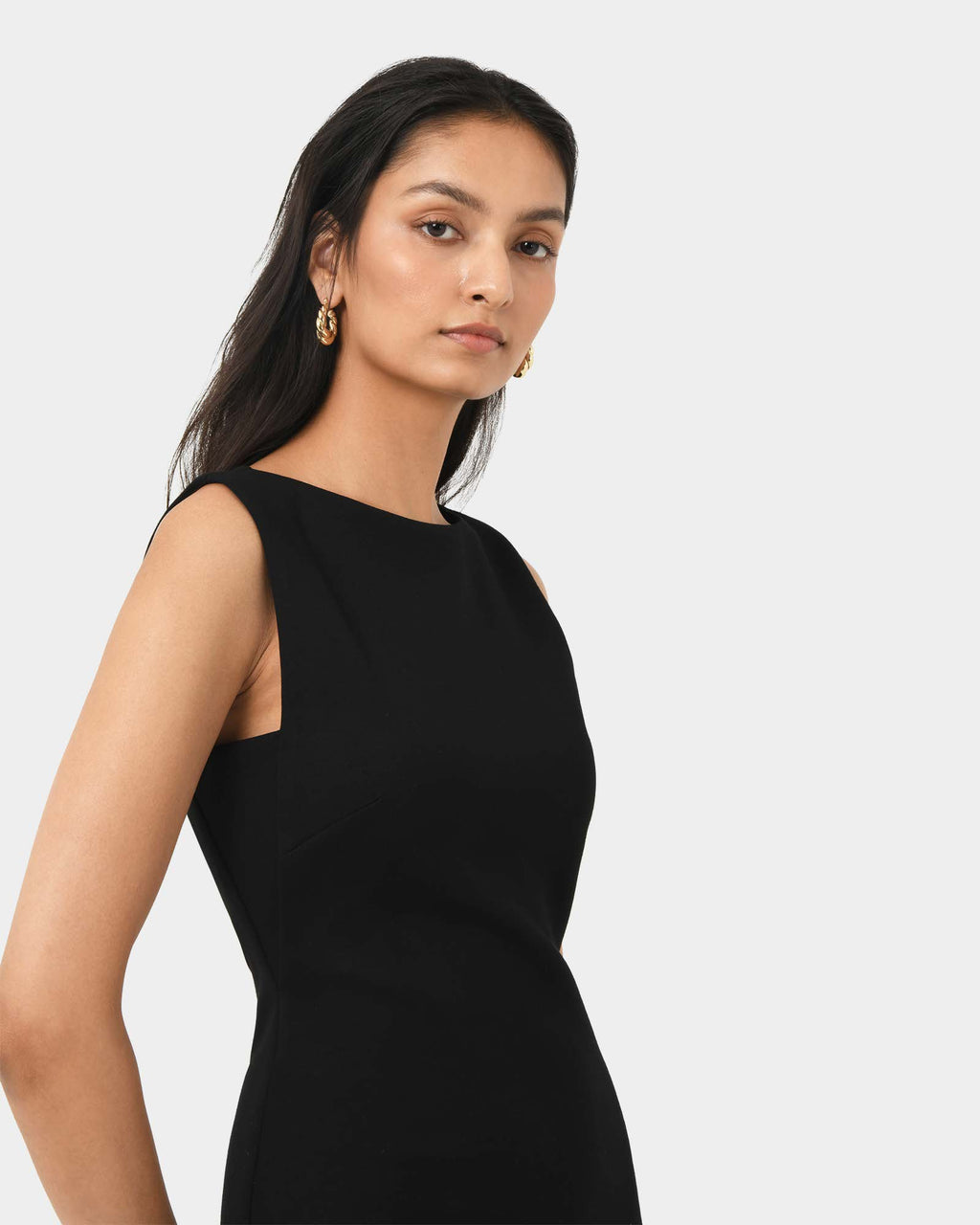 Juno Ponte Fitted Dress in black — fabric detail