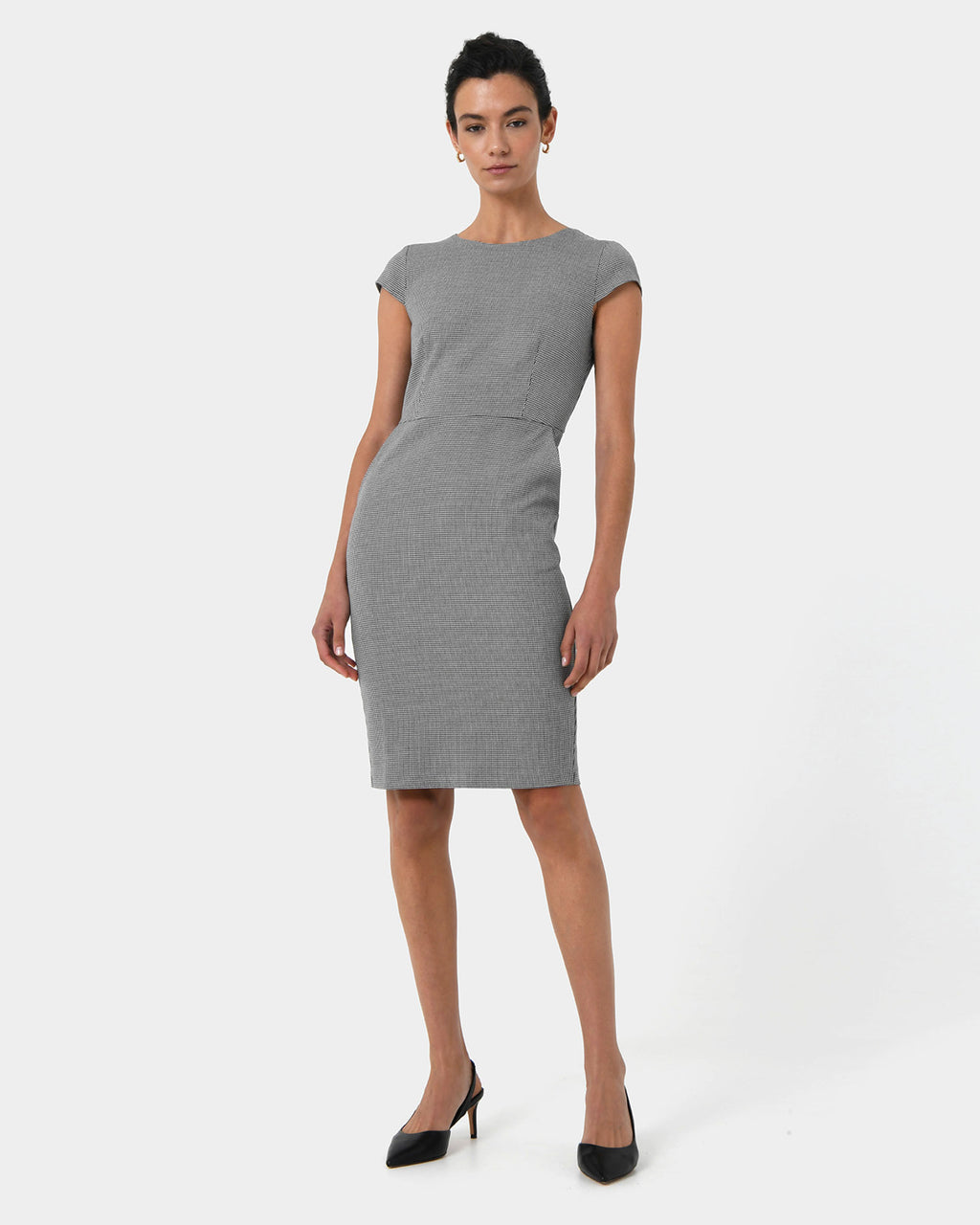 Rein Houndstooth Sheath Dress in multi — full-length view 2