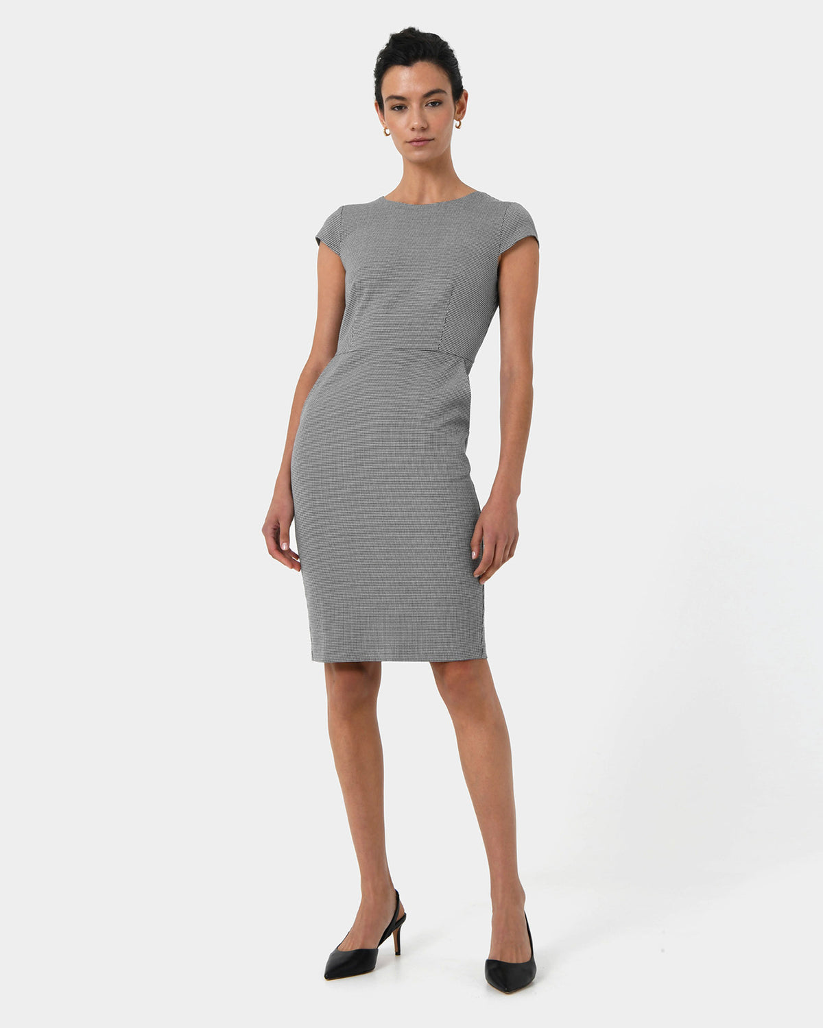 Rein Houndstooth Sheath Dress in multi — full-length view 2