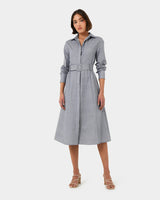 Porto Printed Shirt Dress in navy ivory — full-length view