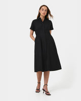 Zara Panel Midi Shirt Dress in black — full-length view