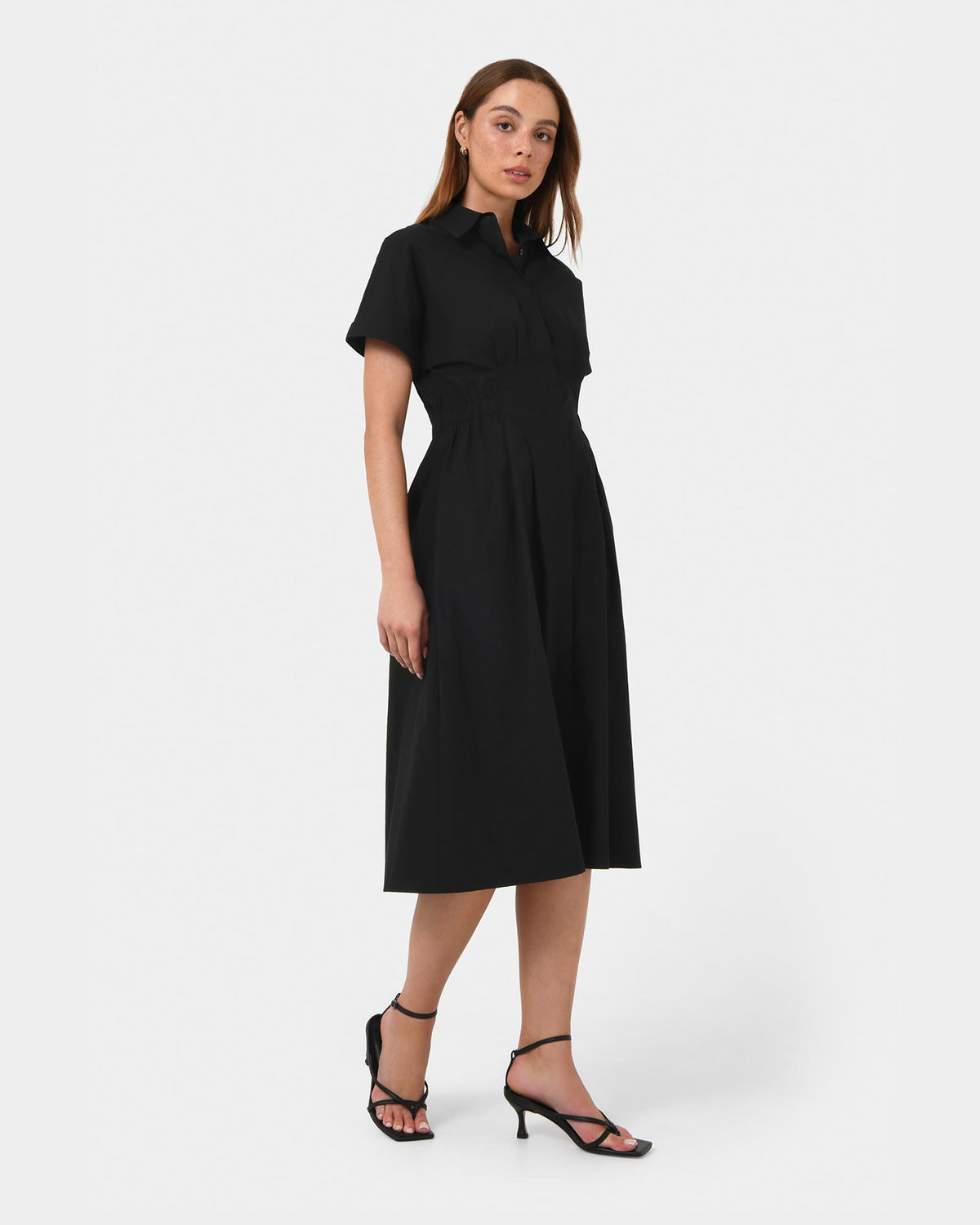 Zara Panel Midi Shirt Dress in black — side view