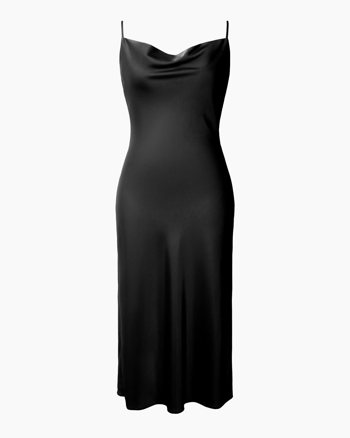 Joy Satin Cowl Neck Dress in black — product-only view