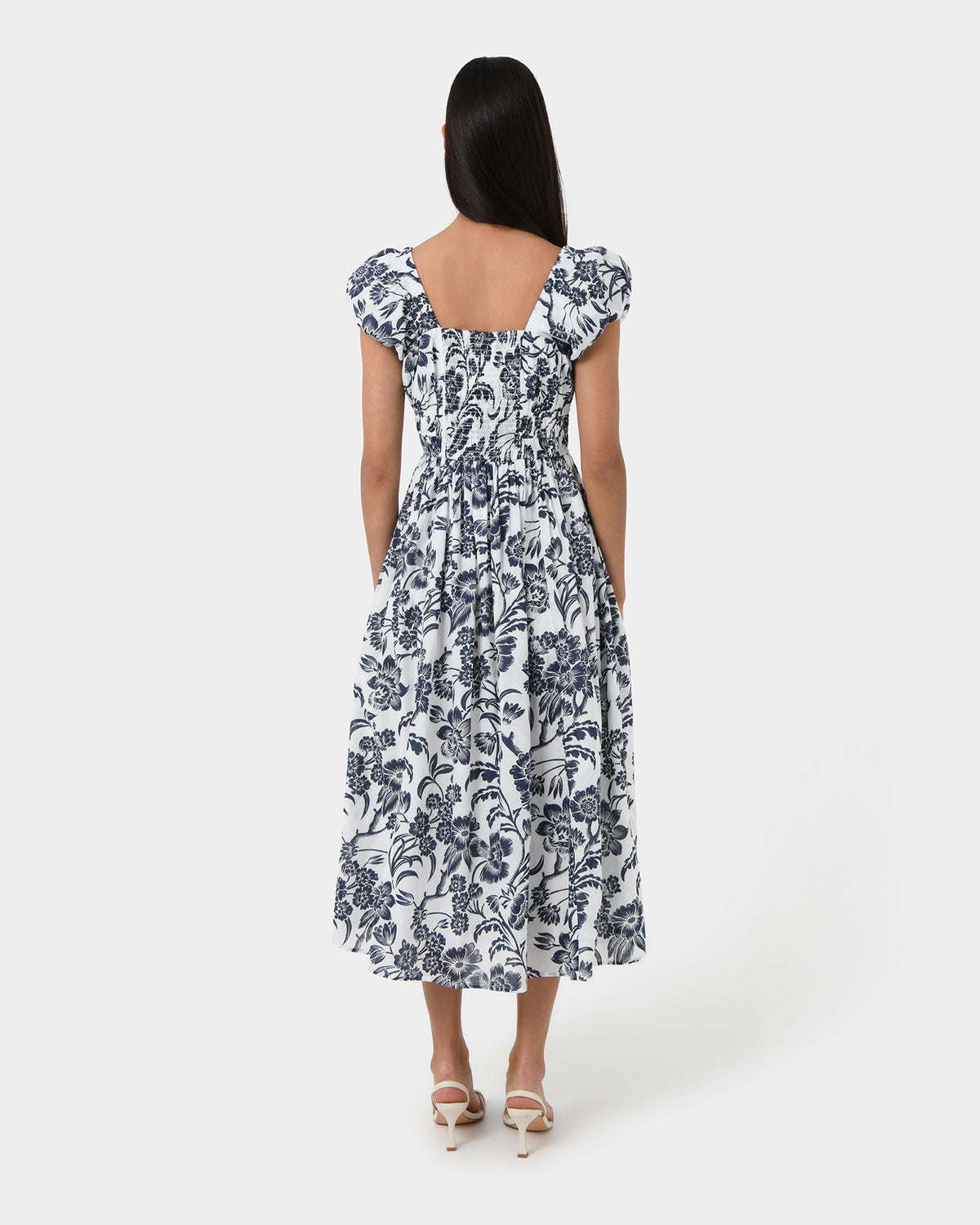 Pearl Floral Cotton Dress in floral print — back view