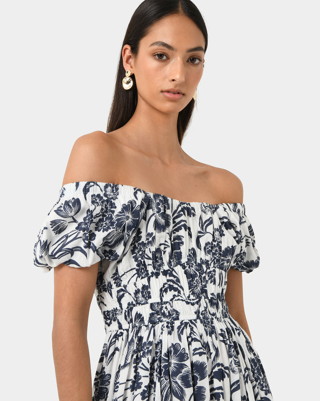 Pearl Floral Cotton Dress in floral print — fabric detail