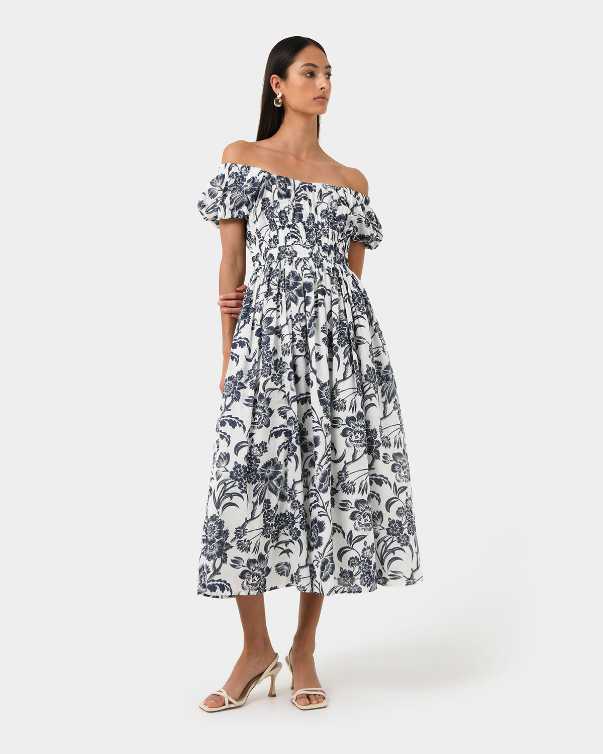 Pearl Floral Cotton Dress in floral print — full-length view 2