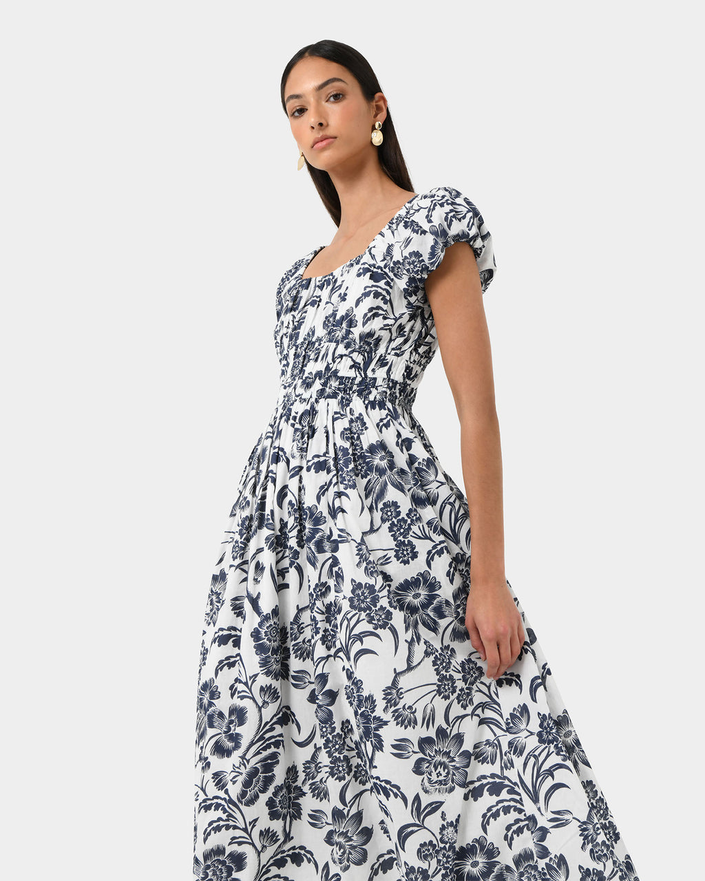 Pearl Floral Cotton Dress in floral print — side view