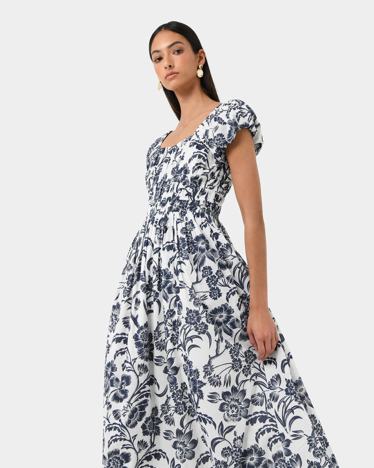 Pearl Floral Cotton Dress in floral print — side view