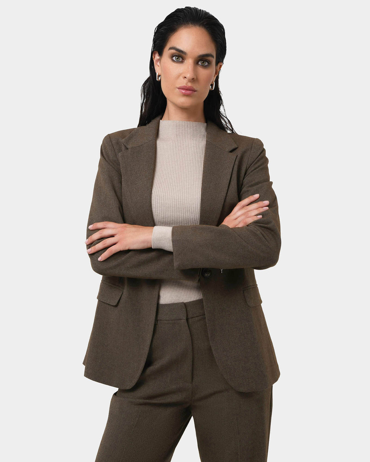Aviya Single Breasted Blazer in sepia — close-up view 2