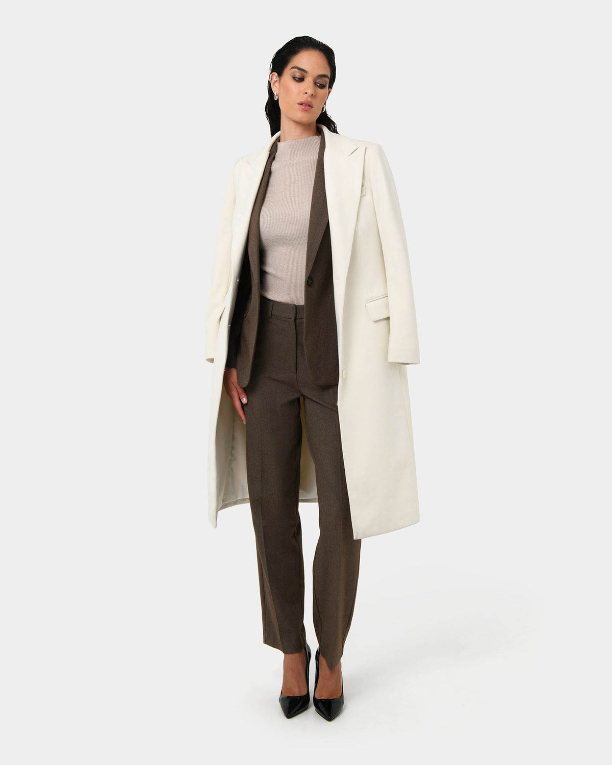 Aviya Single Breasted Blazer in sepia — full-length view 2