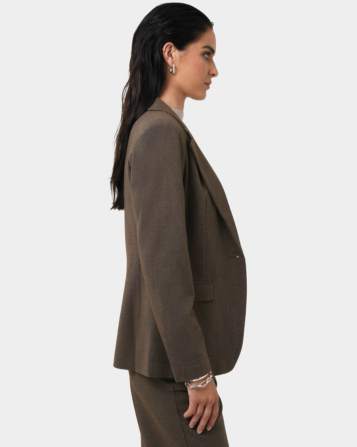 Aviya Single Breasted Blazer in sepia — side view
