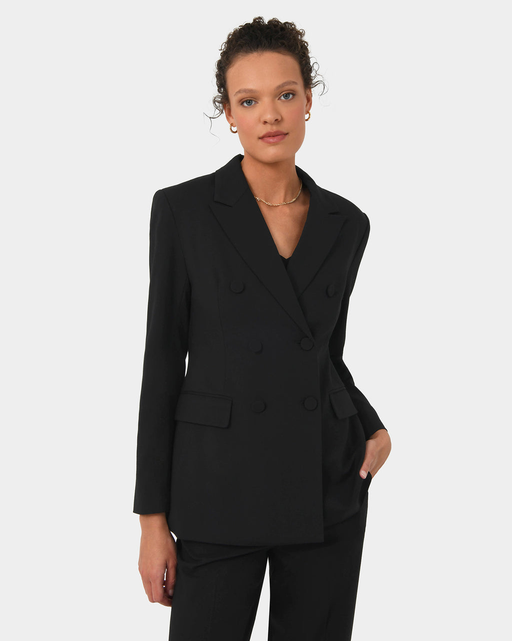 Emani Double Breasted Blazer in black — close-up view