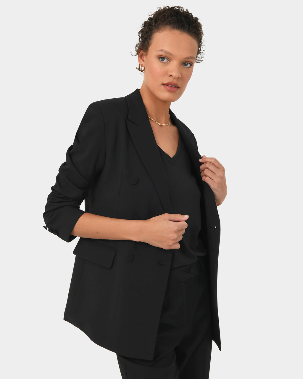 Emani Double Breasted Blazer in black — side view