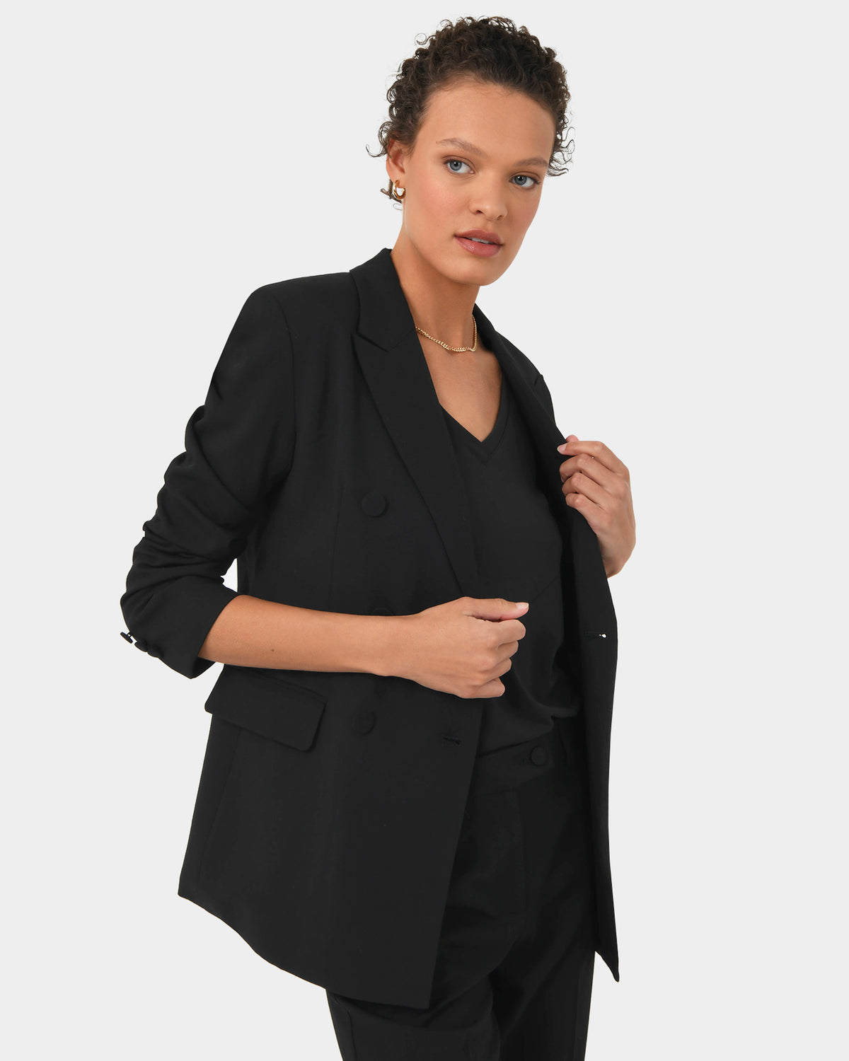 Emani Double Breasted Blazer in black — side view