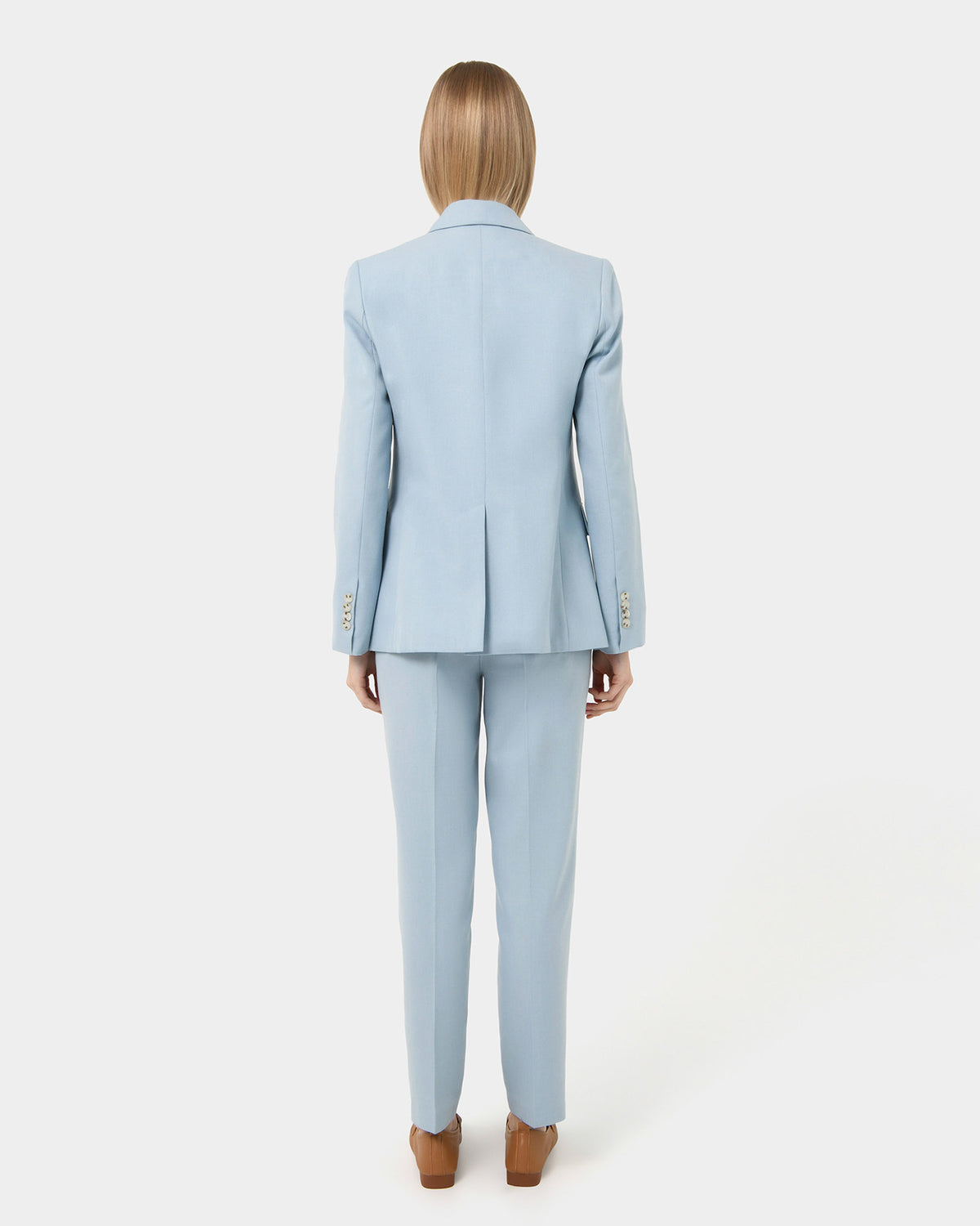 Lola Double Breasted Jacket in celestial blue — back view