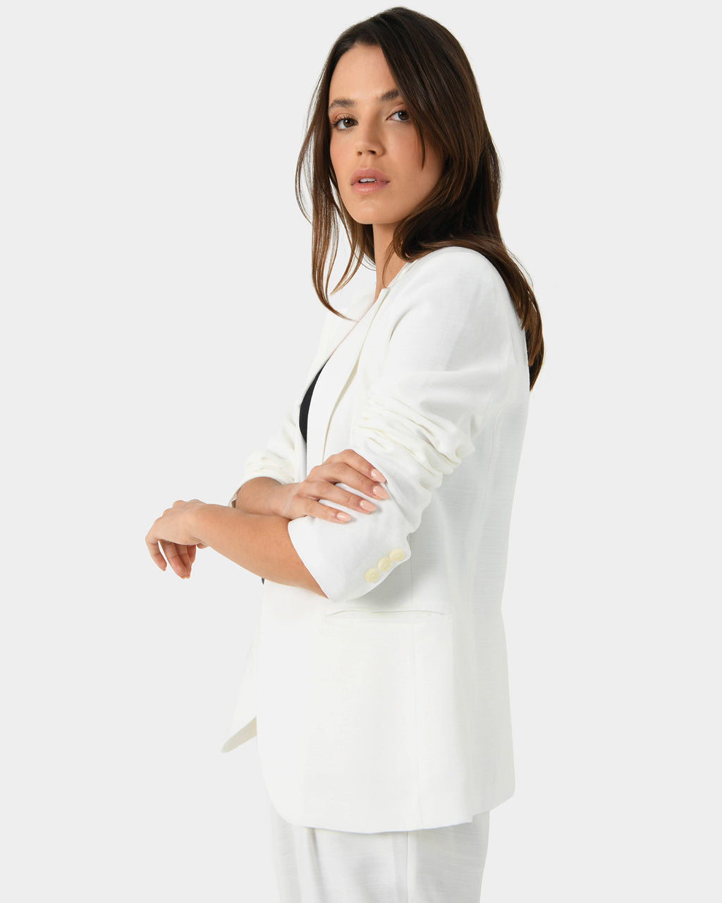Indigo Single Breasted Blazer in white — side view
