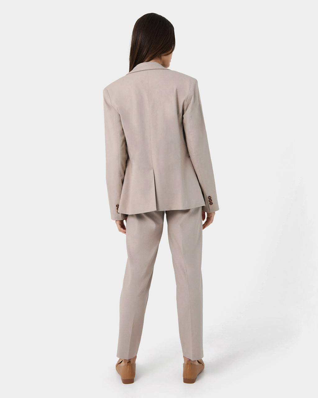 Mollie Linen Blend Blazer in sand beige — back view