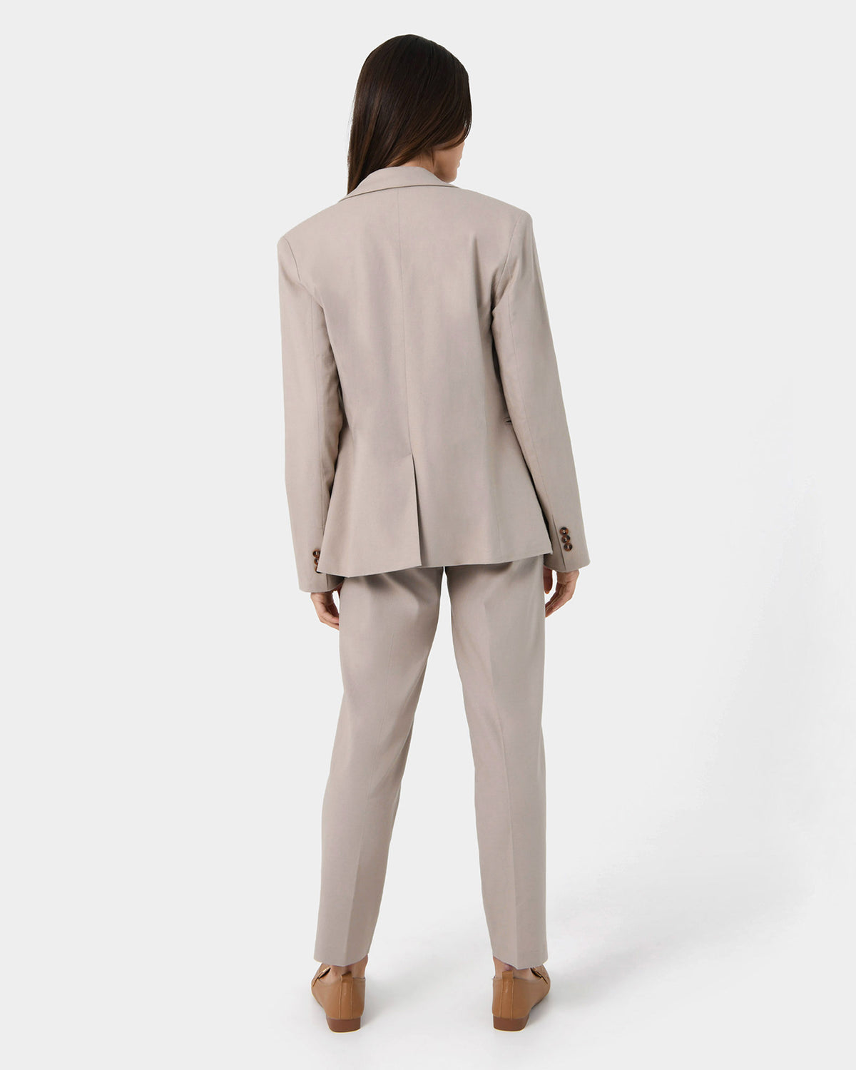 Mollie Linen Blend Blazer in sand beige — back view